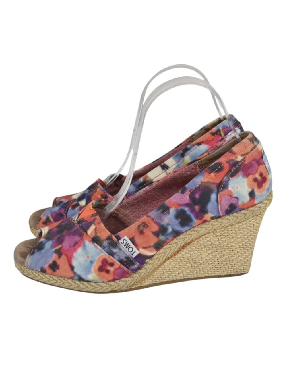 Toms Floral Wedge Sandal Multi Color Open Toe Espadrille Size 9